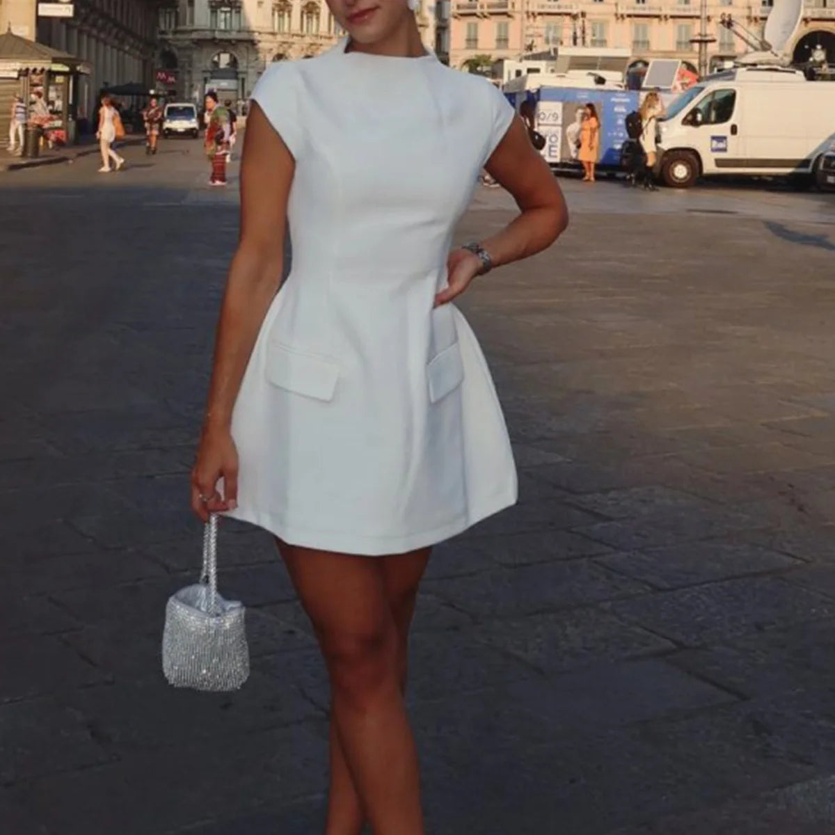 2025 Women‘s Sexy Slim Fit Hollow Mini Dress Spring New Y2K Sleeveless A- LINE Black Dress High Street Commute Elegant Dresses - Smarsty