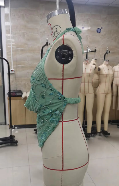 Sexy Deep V Neck Beach Tank Tops Women y2k Coquette Summer Sequins Patchwork Sleeveless Vest Vacation Backless Beach Tops