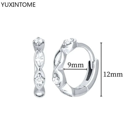 925 Sterling Silver Hoop Earrings White Crystal Luxury - Smarsty