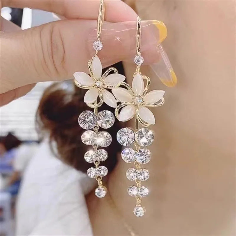 Luxury Crystal Flower Drop Earrings for Women Wedding Gift - Smarsty