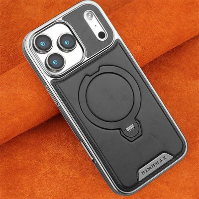 Magnetic Rotat Bracket Luxury Leather Phone Case For iPhone 11 12 13 14 15 16 17 Pro Max Plus Wireless Charging Shockproof Cover