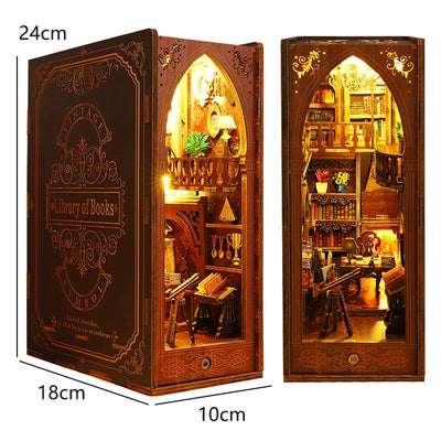 DIY Book Nook Kit 3D Miniature Wooden Doll House Photo Frame Ornament Bookshelf Insert Retro Booknook Decor For Birthday Gifts by Smarsty
