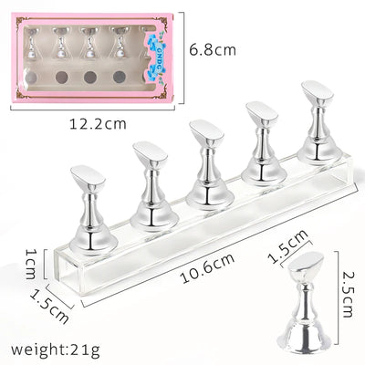 5pcs Magnetic Nail Tip Practice Holders with Crystal Base - Smarsty
