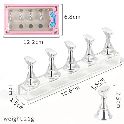 5pcs Magnetic Nail Tip Practice Holders with Crystal Base - Smarsty