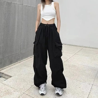 American retro tooling slacks female drape straight beam foot trousers summertime joker loose ins wide-legged pants - Smarsty
