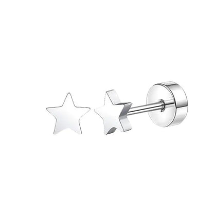 Stainless Steel Heart Moon Ear Studs Screw Back Cartilage - Smarsty