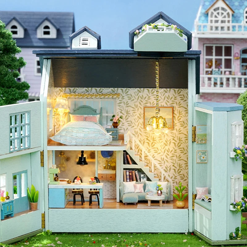 Diy Mini Wooden Dollhouse With Furniture Light Doll House Casa Assembly Model Pink Princess Villa Architecture Kit Toys Birthday by Smarsty