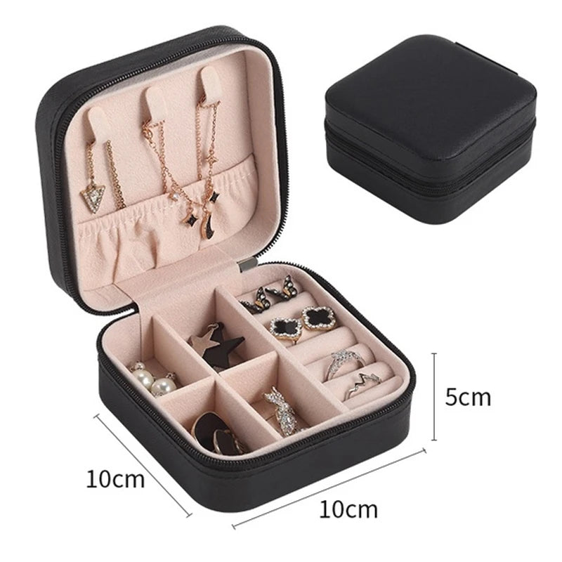Travel Jewelry Box in Classic Black and Pink Leather - Smarsty