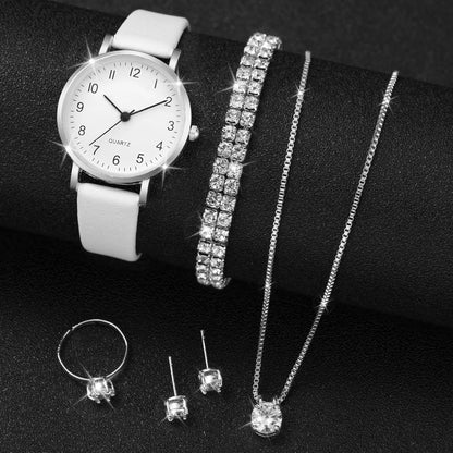 Fashion Women's Quartz Watch with Leather Band and Diamonds - Smarsty
