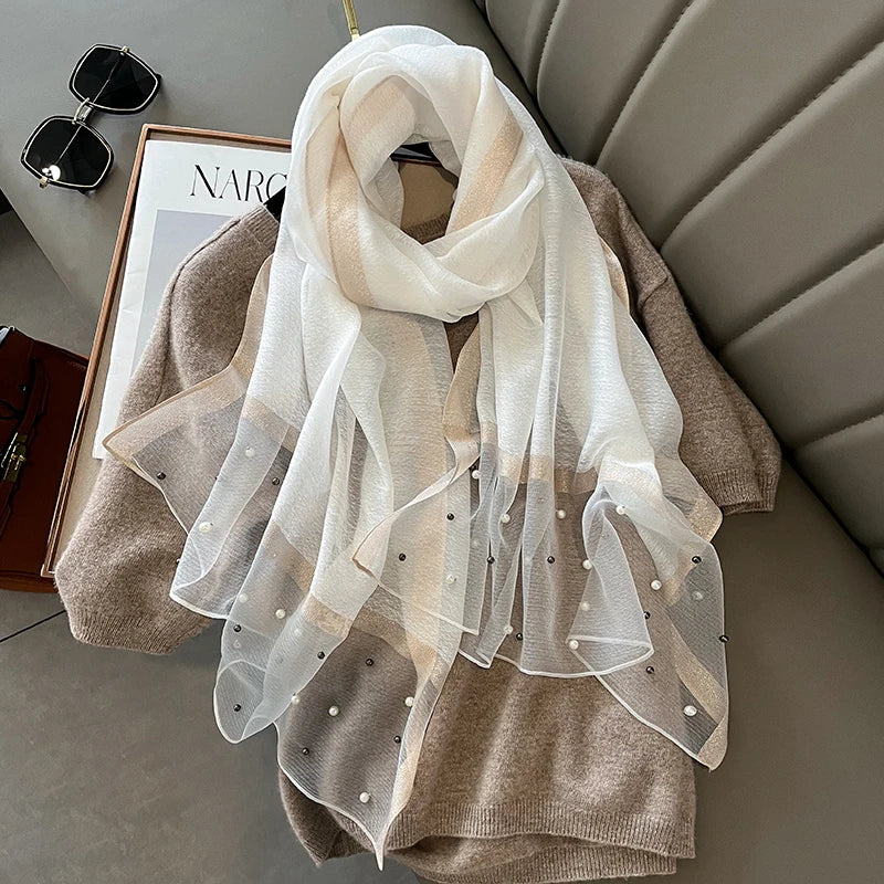 Luxury Women Silk Scarf Lightweight Summer Shawl - Smarsty