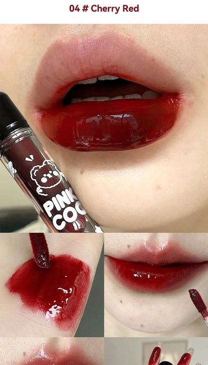 Pinkcoco Bear Doodle Mirror Lip Glaze Long Lasting Shine - Smarsty