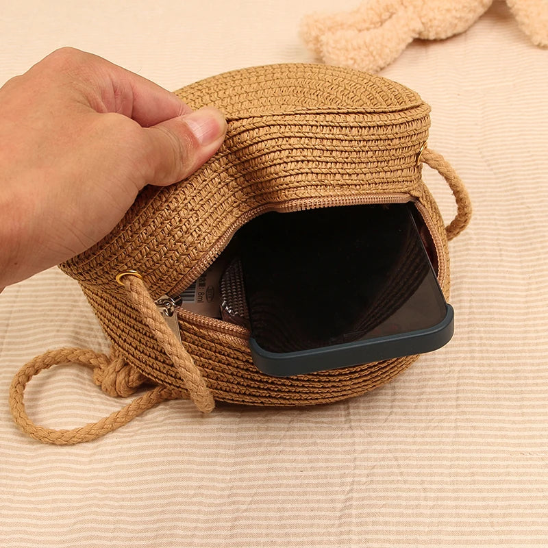Round Straw Bag For Women Woven Handmade Shoulder Bag - Smarsty
