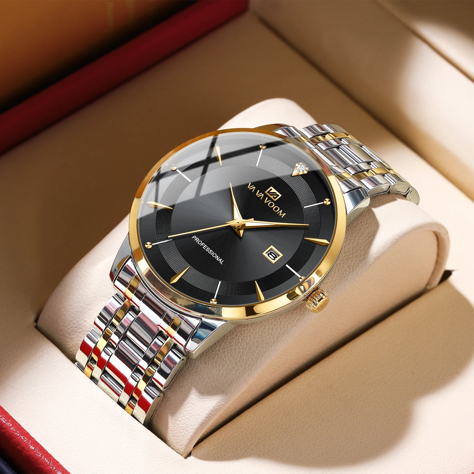 Luxury Stainless Steel Men's Watch with Rhinestones - Smarsty