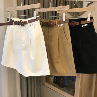 [Delivery belt] Summer new wide leg shorts Thin cotton A-frame shorts Office ladies classic loose casual zipper shorts for women - Smarsty