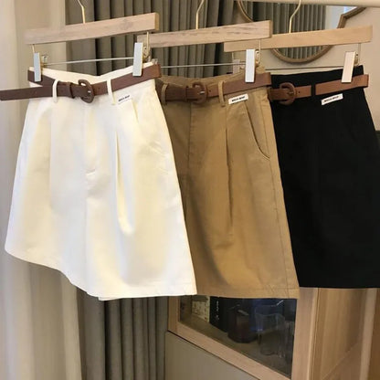 [Delivery belt] Summer new wide leg shorts Thin cotton A-frame shorts Office ladies classic loose casual zipper shorts for women - Smarsty
