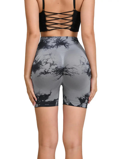 Tie Dyed Seamless Fitness Pants Women's High Waist and Hip Lifting Sports Tight Shorts Running Sexy Peach Fitness Yoga Shorts - Smarsty
