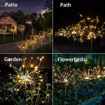 2 Pack 120/150 LED Outdoor Solar Garden Lights,Copper Wire Garden Fireworks Lamp 8 Modes Landscape Light for Pathway Lawn Decor