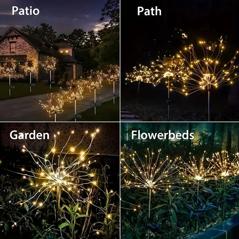 2 Pack 120/150 LED Outdoor Solar Garden Lights,Copper Wire Garden Fireworks Lamp 8 Modes Landscape Light for Pathway Lawn Decor