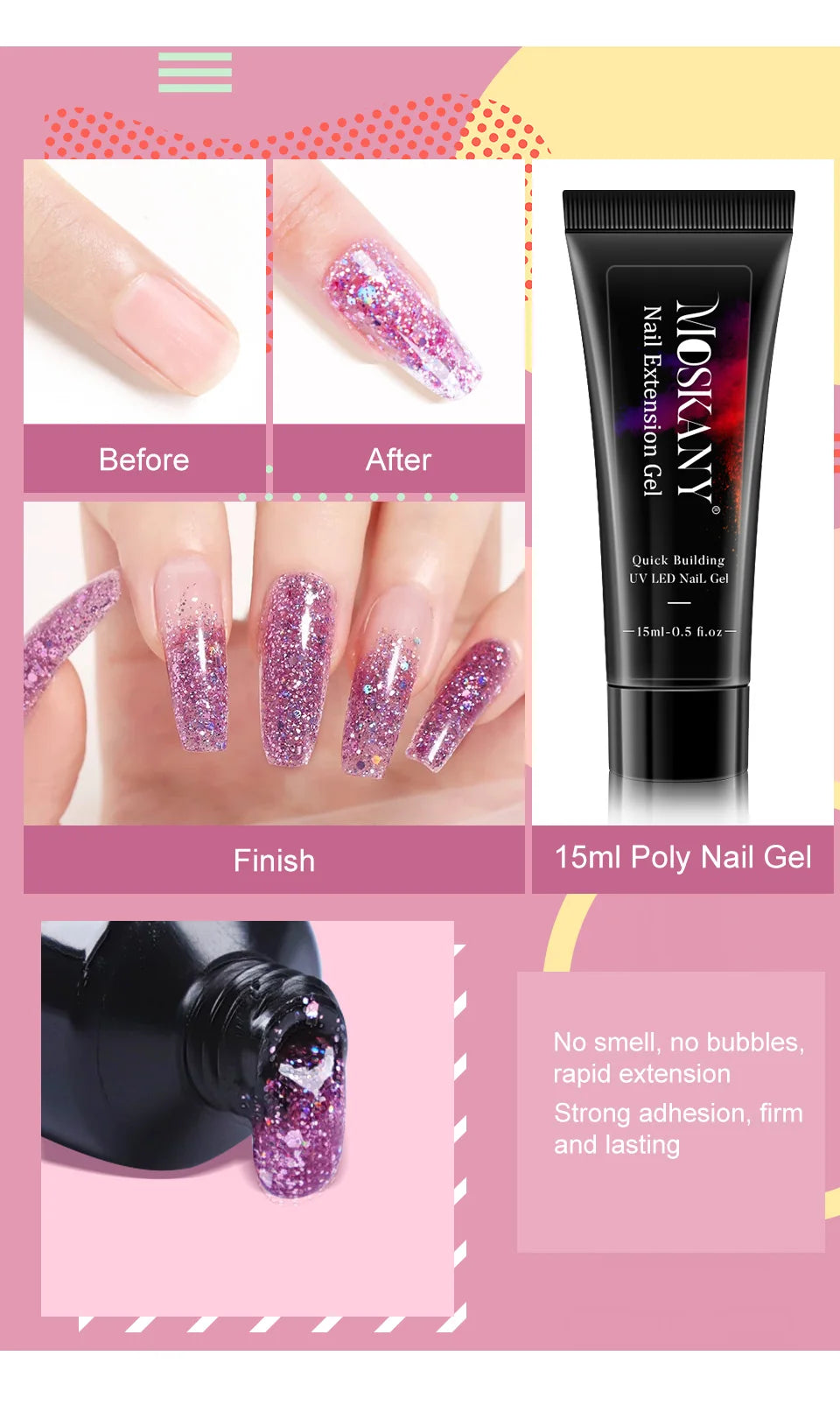 Poly Nail Gel Set With 6W LED Lamp For Beginners - Smarsty