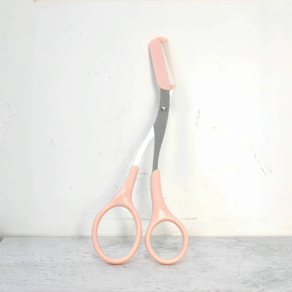 Pink Eyebrow Trimming Scissors with Built-In Comb - Smarsty