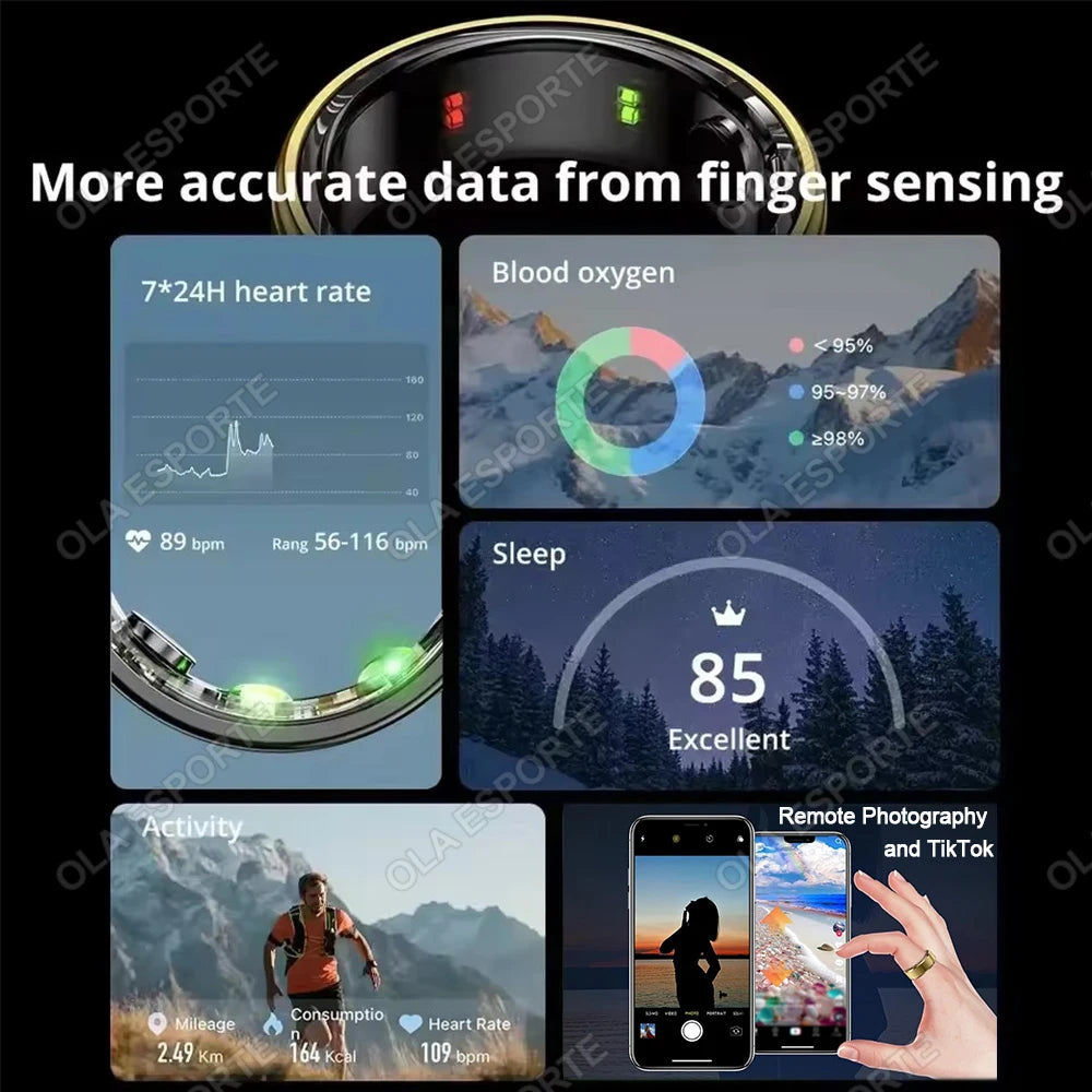 2025 Smart Ring Blood Pressure Heart Rate Sleep Monitoring Smartring IP68 & 5ATM Waterproof Multi-sport Mode Smartring Man Women - Smarsty
