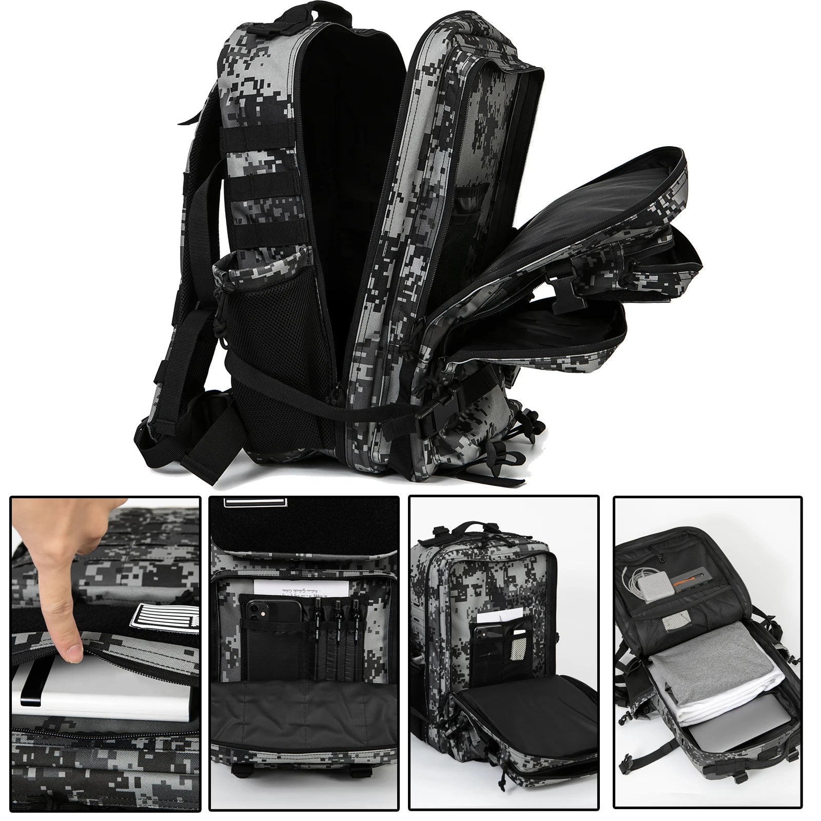 45L Tactical Backpack survival Bag Hunting MOLLE Backpack GYM For Men EDC Outdoor Hiking Rucksack Witch Bottle Holder - Smarsty