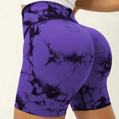 Tie-Dye Yoga Shorts for Women High Elastic Gym Shorts Push Up Sports Shorts Running Workout Fitness Women Short Sports Leggings - Smarsty