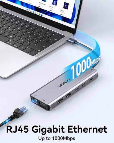 USB C Hub 4K 60Hz HDMI DisplayPort Ethernet PD 100W - Smarsty