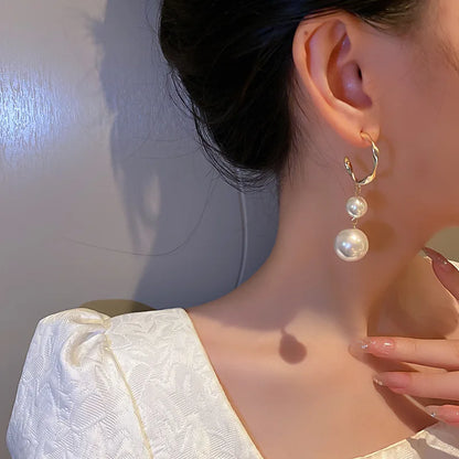 Pearl Long Earrings With Rhinestones For Wedding Fashion - Smarsty