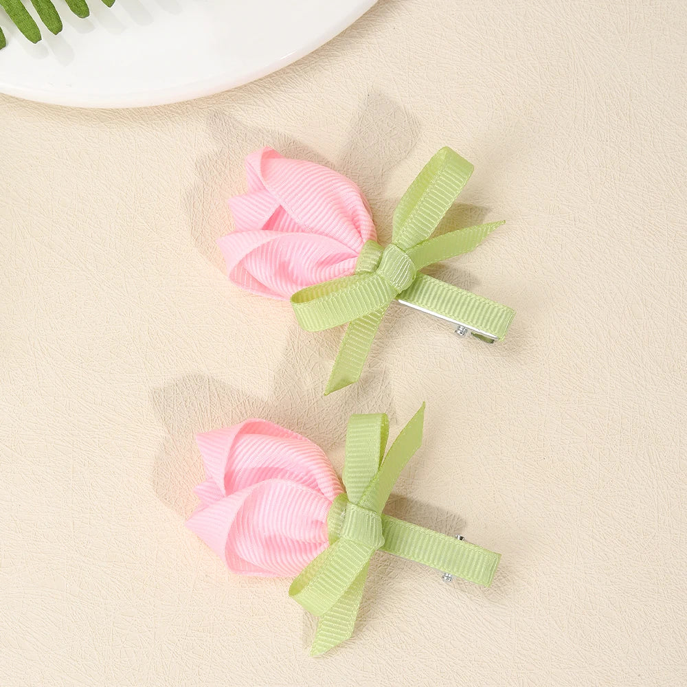 Pink Tulip Floral Hair Clips for Girls - Smarsty