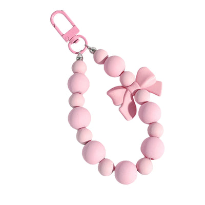 Pink pearl bow keychain, mobile phone chain, earphone bag, anti-lost rope, car keychain, beaded pendant, backpack pendant access - Smarsty