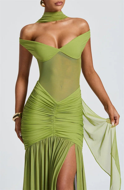 Mozision Off-shoulder Backless Sexy Maxi Dress Women Gown Halter Sleeveless Backless Thigh High Split Club Party Long Dress - Smarsty