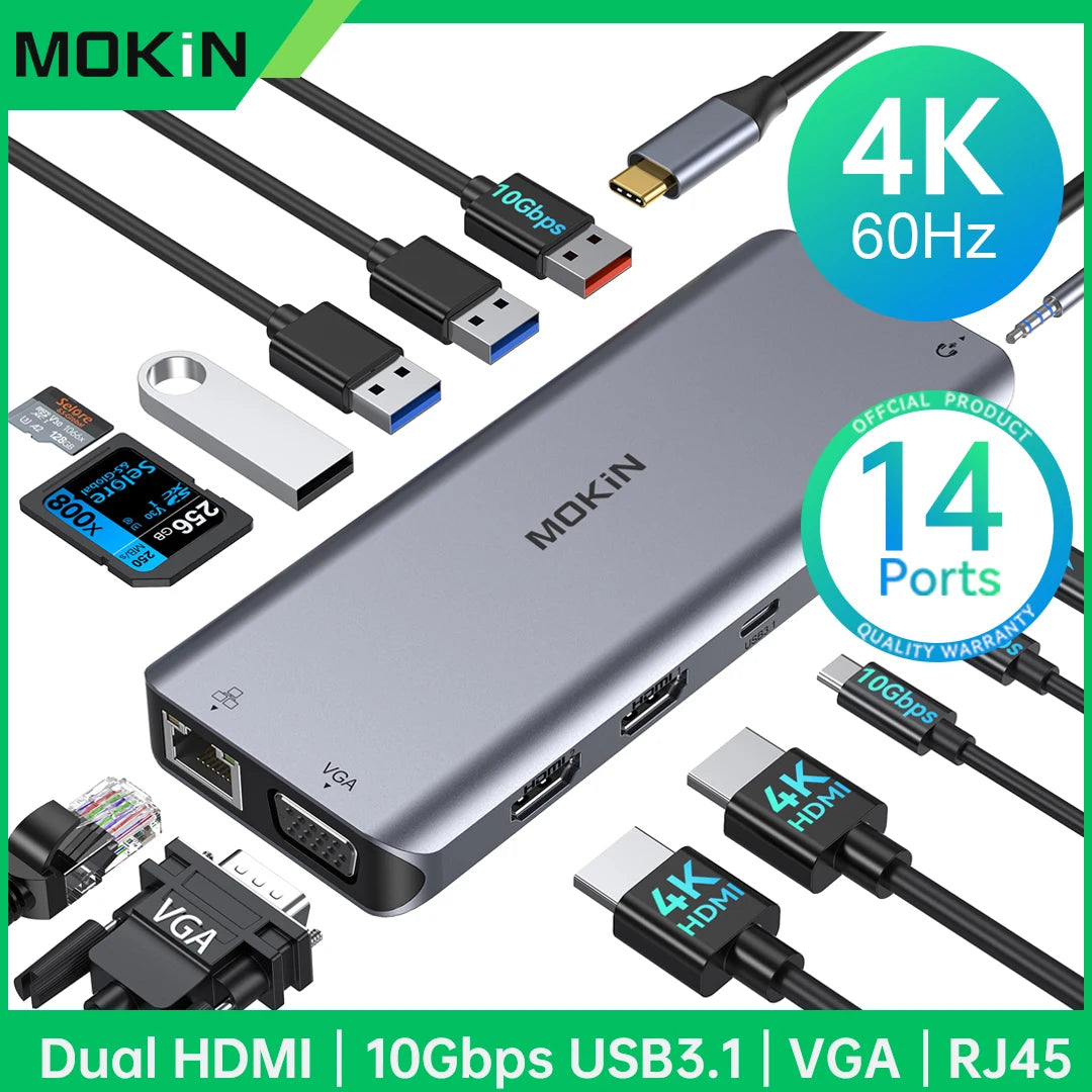 USB C Hub 4K 60Hz HDMI DisplayPort Ethernet PD 100W