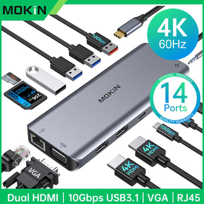 USB C Hub 4K 60Hz HDMI DisplayPort Ethernet PD 100W - Smarsty