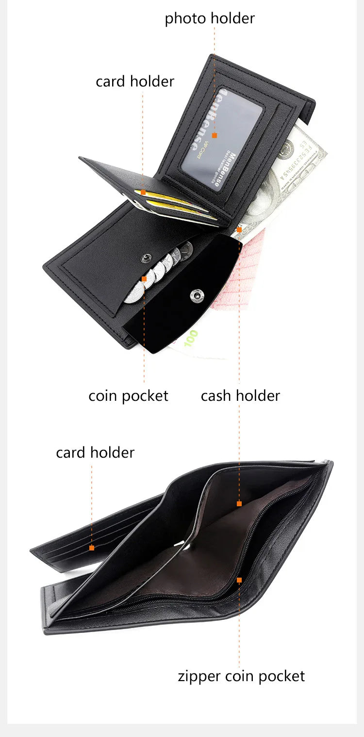 Slim Men Wallets New Short Zipper Card Holder Photo Holder Male Purse Simple Coin Pocket High Quality PU Leather Men's Wallet - Smarsty