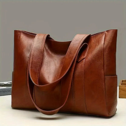 Vintage Large Capacity Tote Bag Vegan Leather For Commute - Smarsty