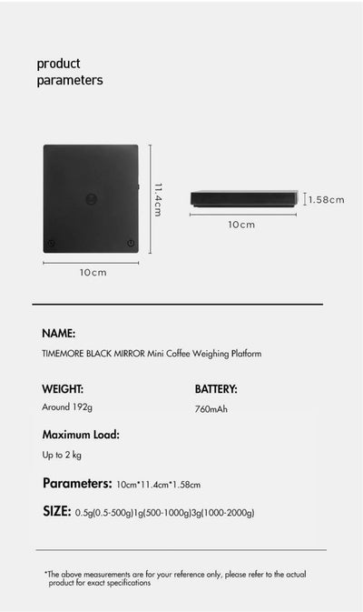 TIMEMORE Store Black Mirror Mini New Espresso Coffee Food Kitchen Scale With Time USB Light Weight Digital Scale by Smarsty