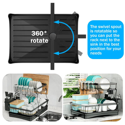 Large 2-tier dish drying rack for kitchen countertops, removable large-capacity dish draining rack by Smarsty