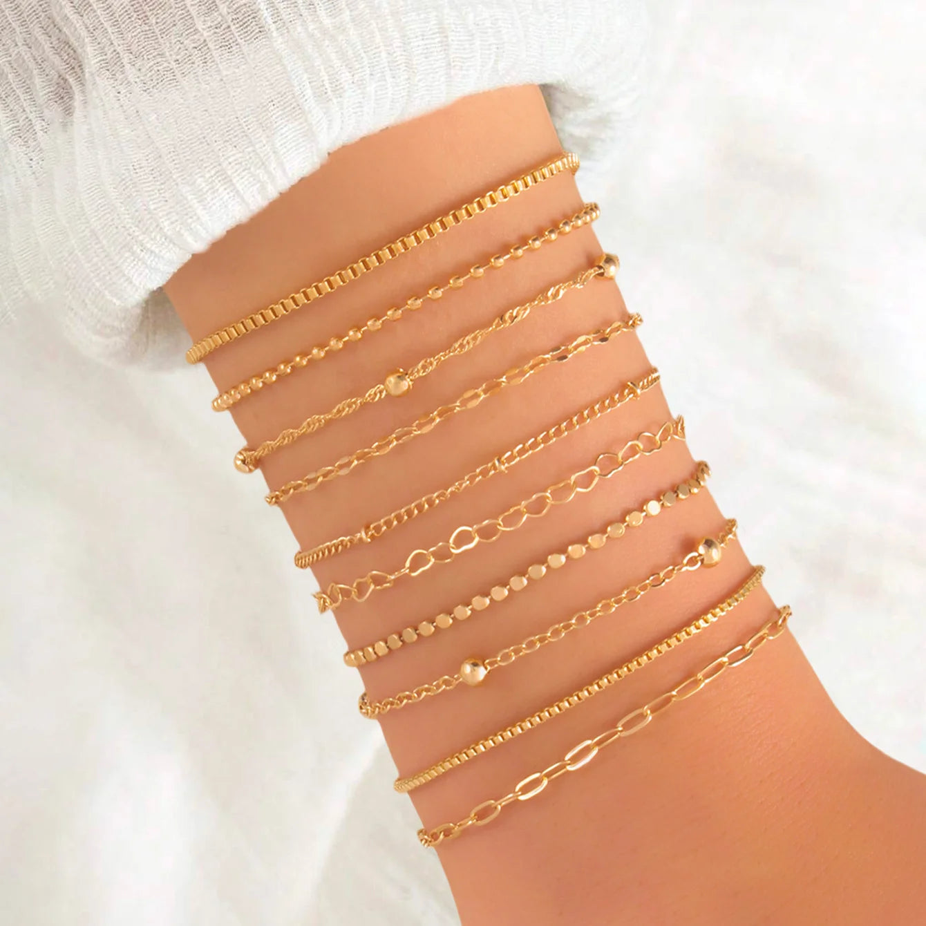 10 Pcs Vintage Gold Chain Bracelets for Women - Smarsty