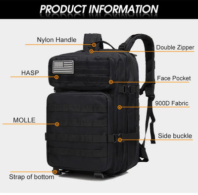 50L Tactical Backpack Men's Travel Large Capacity Rucksacks Men Waterproof Outdoor Sports Multi-functional Bags - Smarsty