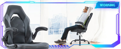 Ergonomic Office Computer Home Gaming Desk Chair Adjustable PU Leather Racing Chair Flip-up Armrest For Christmas Furniture