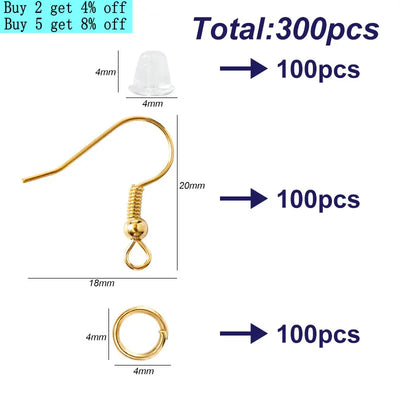 300Pc Hypoallergenic Earring Hooks Kit With Clear Backs - Smarsty
