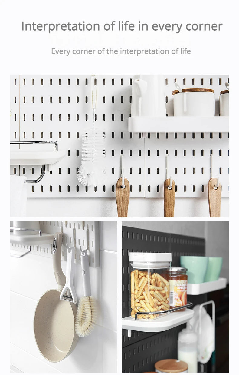 New DIY Pegboard Accessories Hanging Shelf Storage Hooks Wall Organizer No Punching Crafts Organization For Garage Kitchen Room