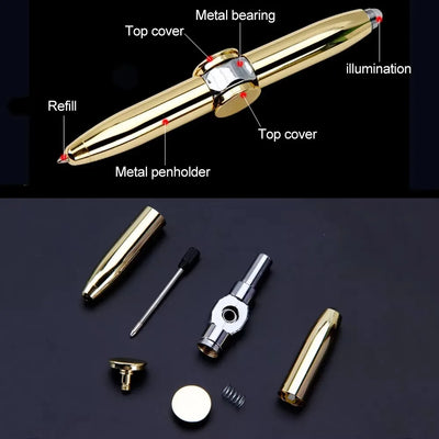 Multifunctional Decompression Finger Rotate Luminous Gyro Pens Toy Fidgets Spinner LED Light Ballpoint Pen Metal Gyro Pen Gift by Smarsty