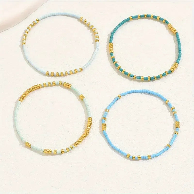 Turquoise Seedbeads Stretch Bracelet Set for Women - Smarsty