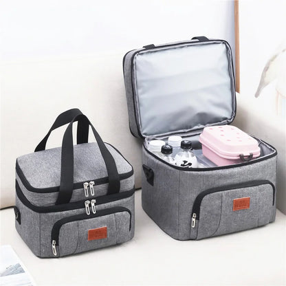 Double Layer Insulated Lunch Cooler Tote Shoulder Strap - Smarsty