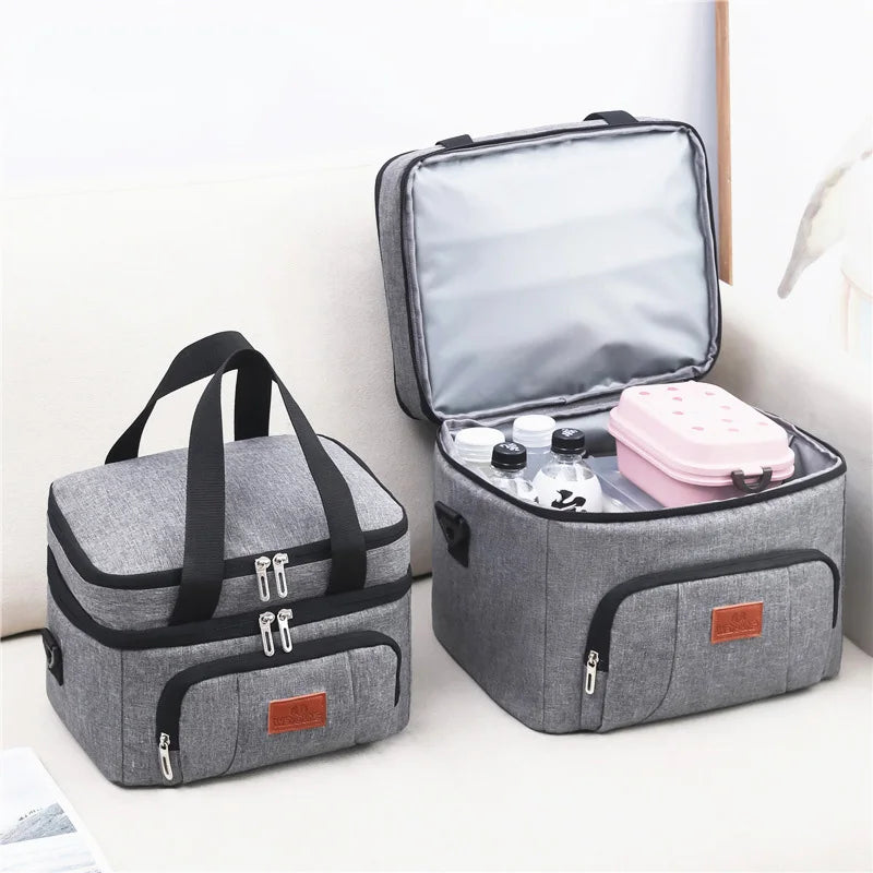 Double Layer Insulated Lunch Cooler Tote Shoulder Strap - Smarsty