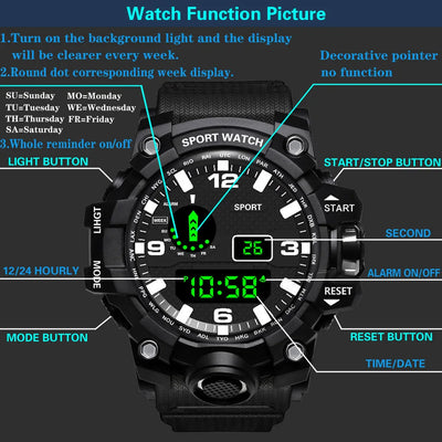 Men's Waterproof Sports Watch with Luminous Display and Alarm - Smarsty