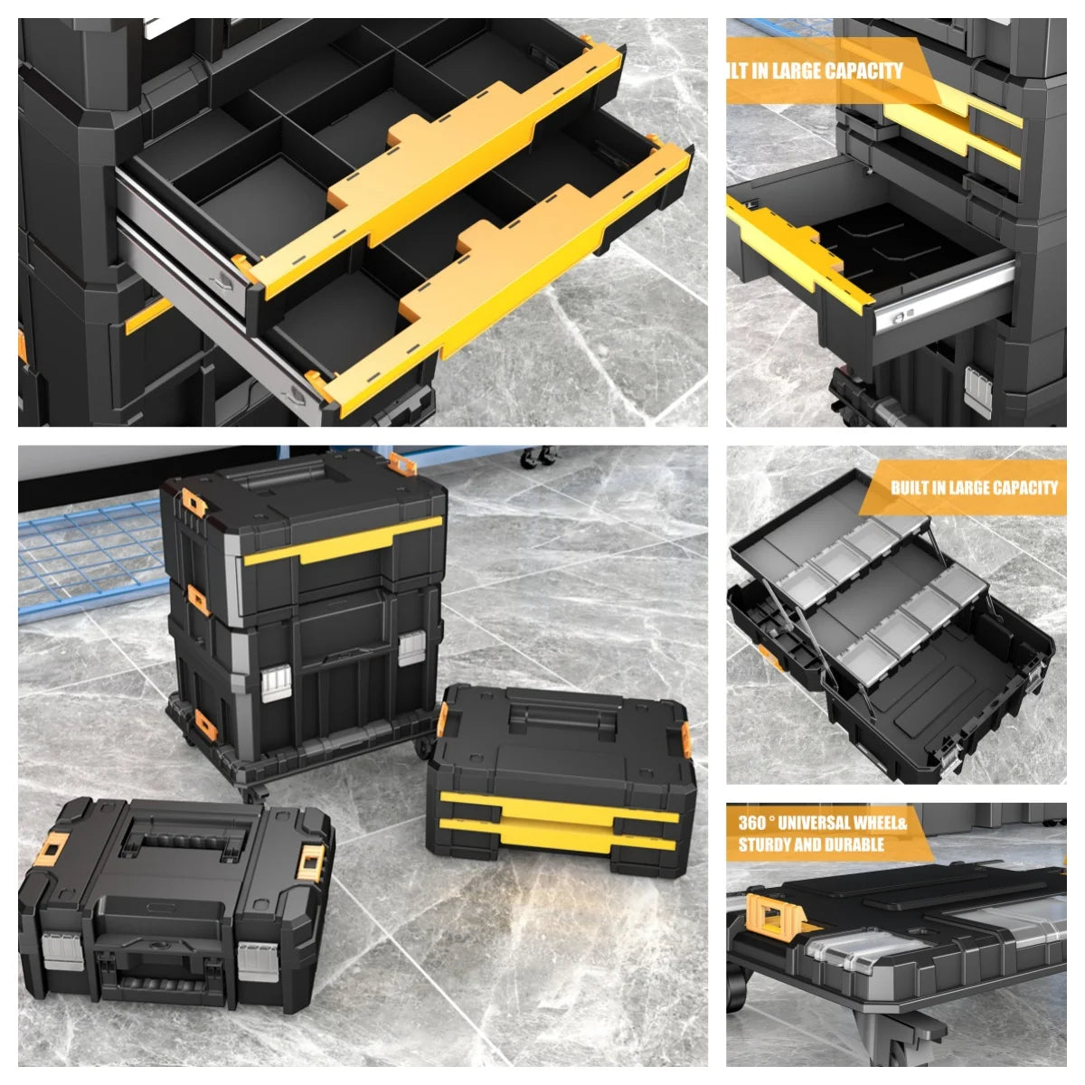 AIRAJ MultiFunctional Tier Stackable Rolling Plastic Portable Folding Tool Storage Box , Suitable for Garage Storage