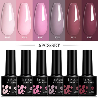 LILYCUTE 6 Pcs Gel Nail Polish Set Bright Pink Varnish - Smarsty